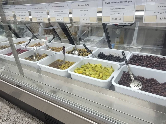 Open olive and cheese counter